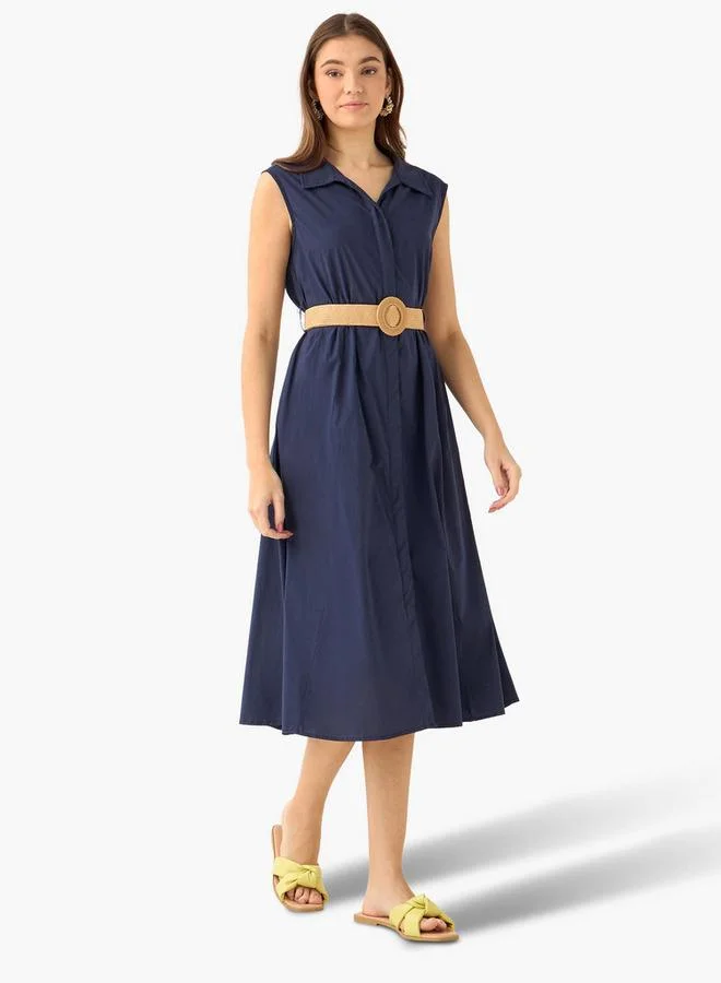 Shirt Midi Cotton Belted Dress
