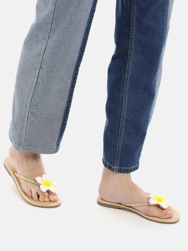 Women's Floral Embellished Summer Flats Gold