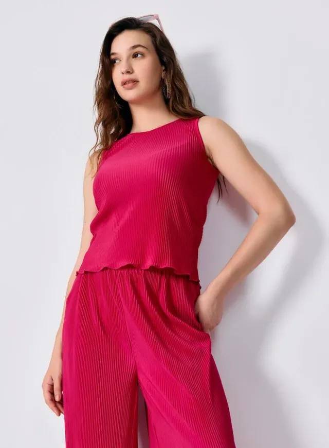 Plisse Top and Pants Co-ord Pink – image 5
