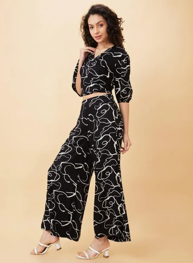 Abstract Print Crop Top and Flared Palazzo Pants Co-Ord Set – image 4