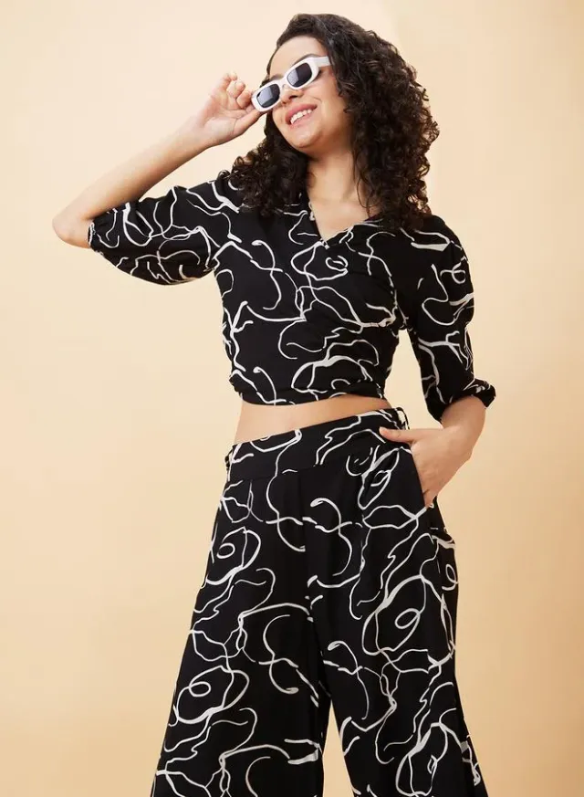 Abstract Print Crop Top and Flared Palazzo Pants Co-Ord Set – image 6