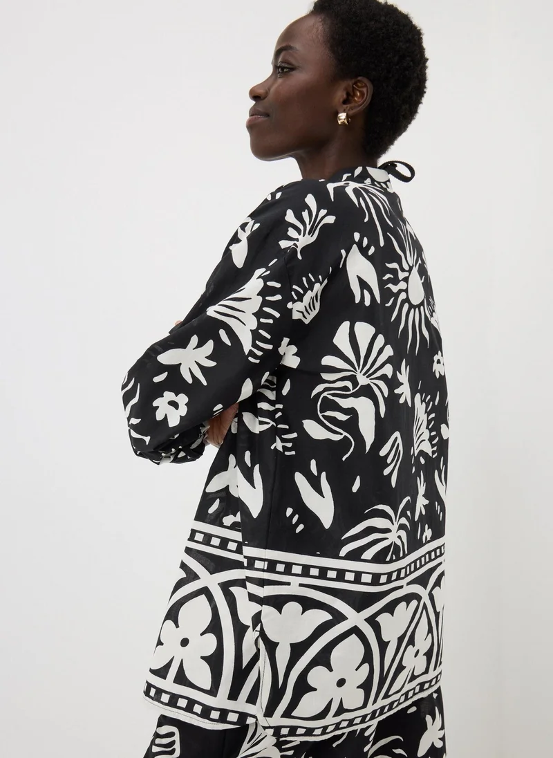 Monochrome Border Print Co Ord Shirt Black