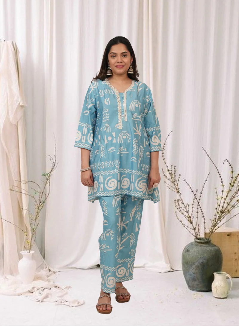 Printed Co-Ord Set Sky Blue