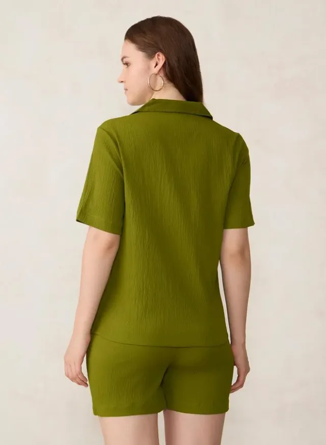 Green Polyester Blend Co-ord Set for Women - Shirt and Shorts – image 3
