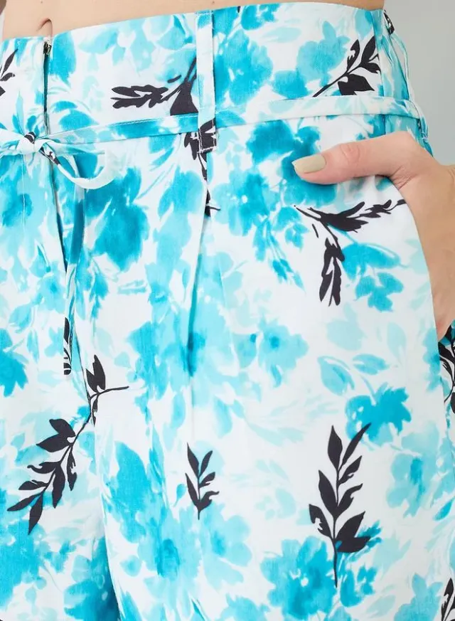 Floral Print Crop Shirt & Wide Leg Trousers Co-ord, Blue – image 5