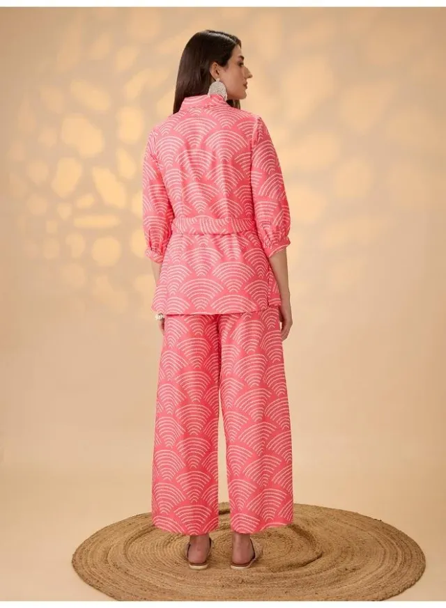 Yellow Collared Puff-Sleeve Tunic and Palazzo Set with Embroidered Belt – image 4