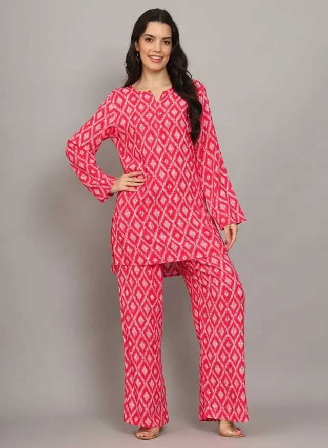 Cotton Embroidered V-Neck 3/4 Sleeve Co-Ord Set for Women – image 3