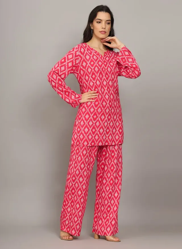 Cotton Embroidered V-Neck 3/4 Sleeve Co-Ord Set for Women – image 4
