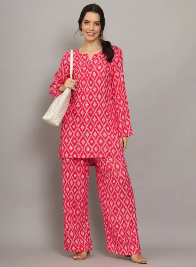 Cotton Embroidered V-Neck 3/4 Sleeve Co-Ord Set for Women – image 5