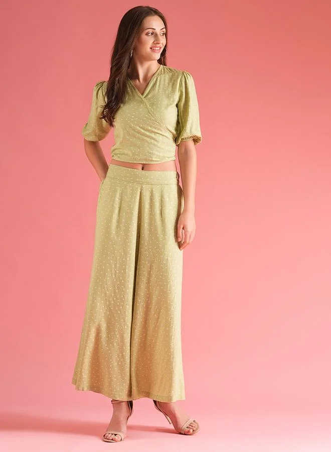 Women's Polka Dot Print Wrap Co-ord Set Green