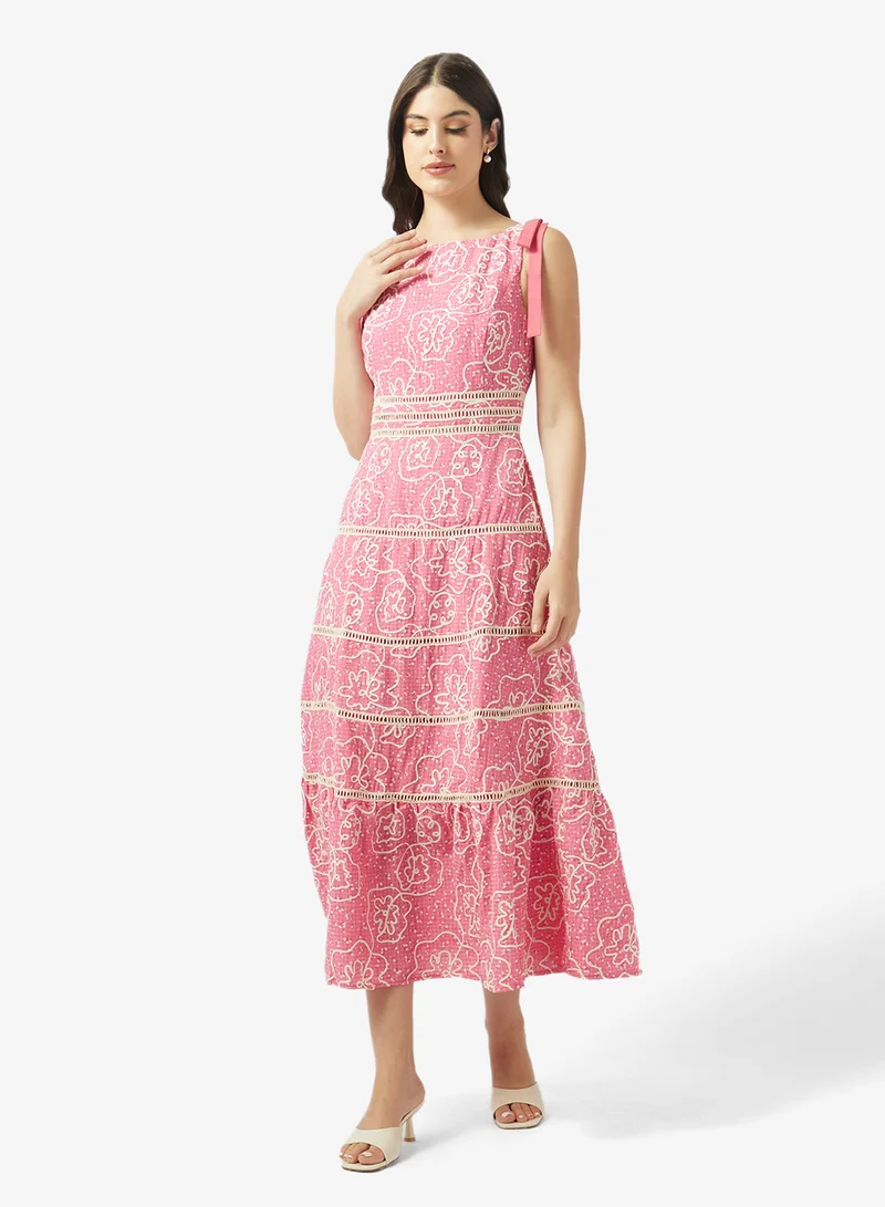 Printed Lace Sleeveless Midi Dress