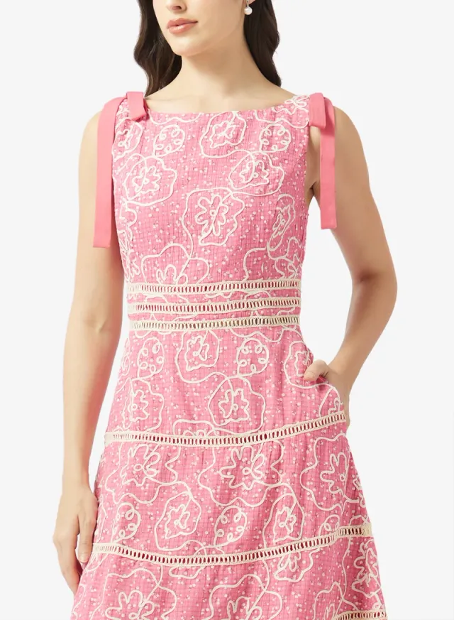 Printed Lace Sleeveless Midi Dress – image 3