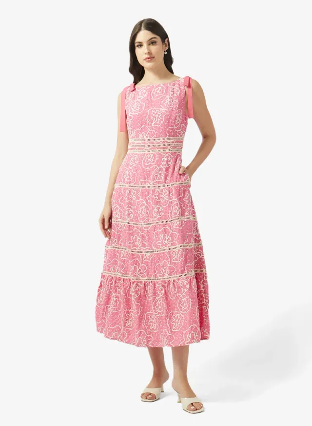 Printed Lace Sleeveless Midi Dress – image 4