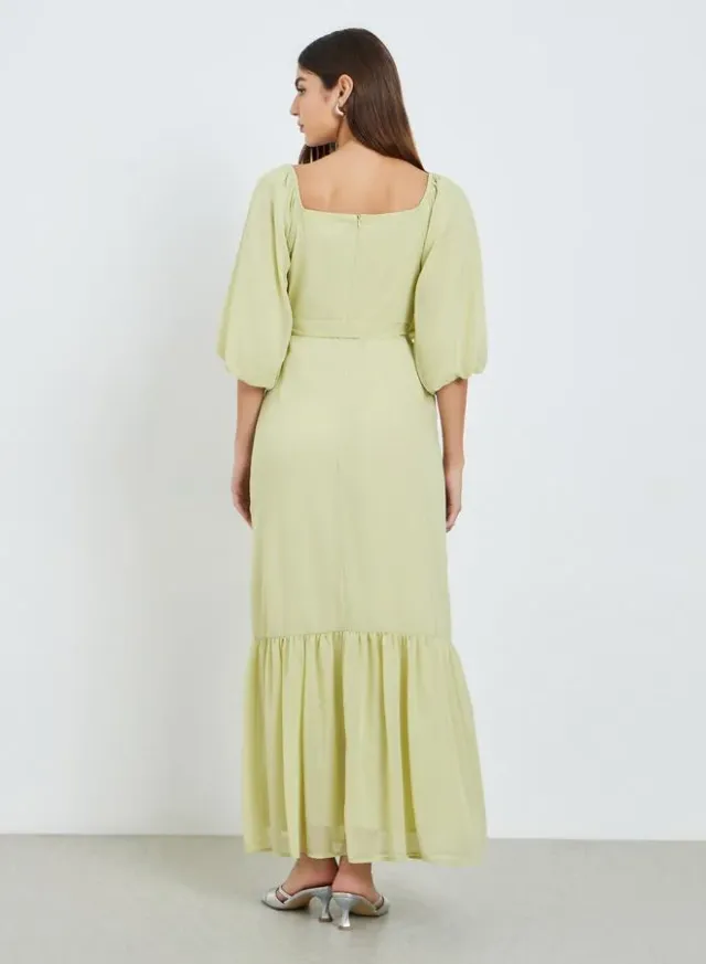 Embellished Puff Sleeve Maxi Dress Green – image 4