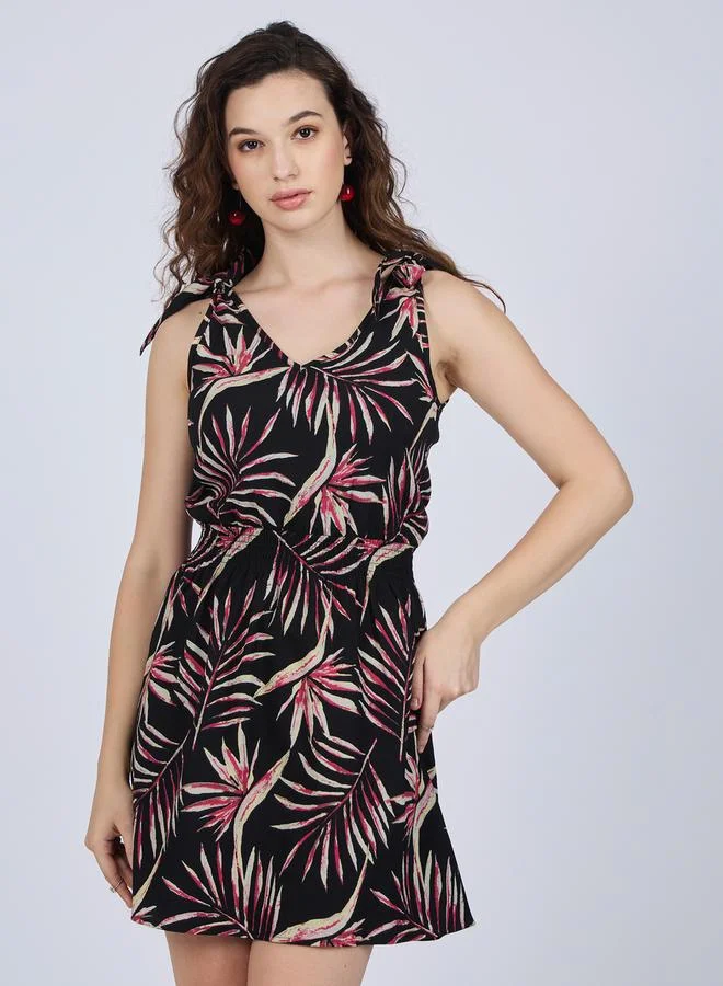 Mini Dress Waist Smocking Black