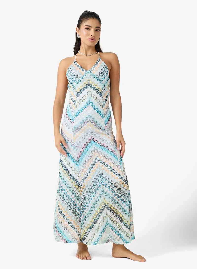 Halter Neck Crochet Chevron Beach Dress