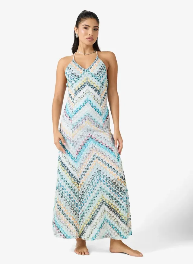 Halter Neck Crochet Chevron Beach Dress