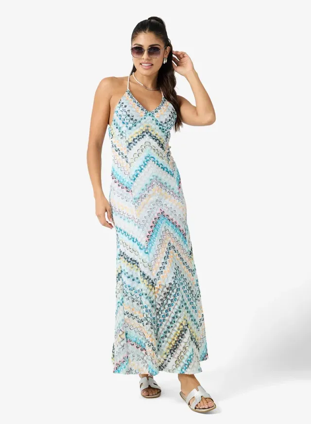 Halter Neck Crochet Chevron Beach Dress – image 4