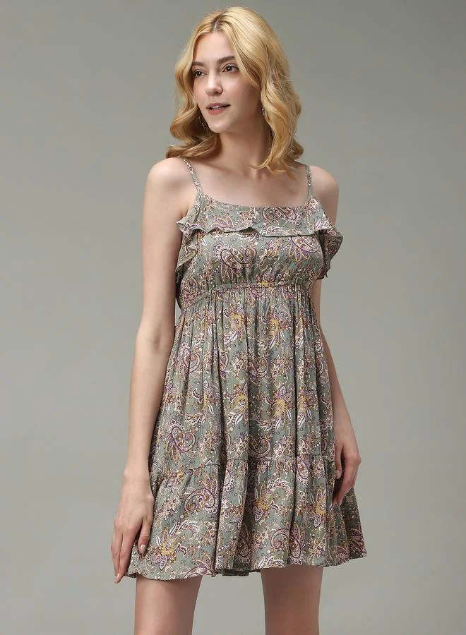 Strappy Printed Mini Dress Green
