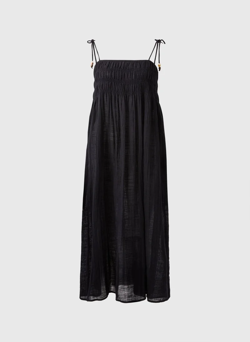 Crinkle Midi Beach Dress Black