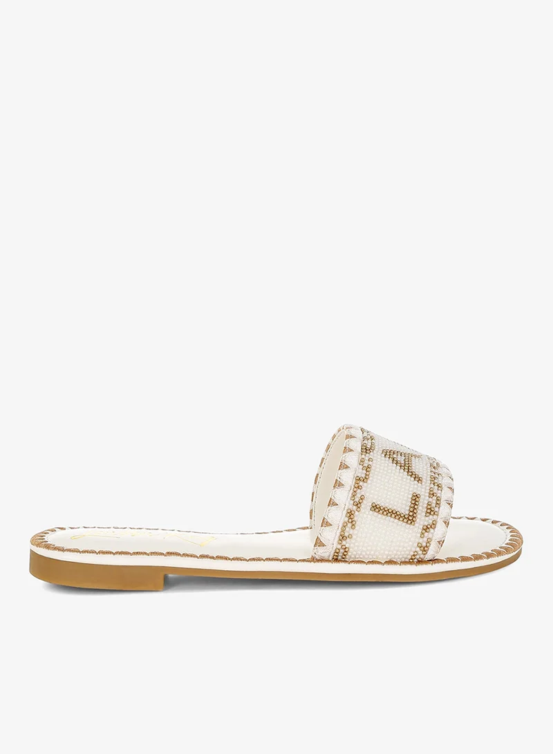 Lake Como Beaded Flat Slip Ons Beige