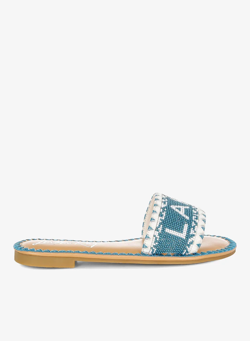 Lake Como Beaded Flat Slip Ons Beige
