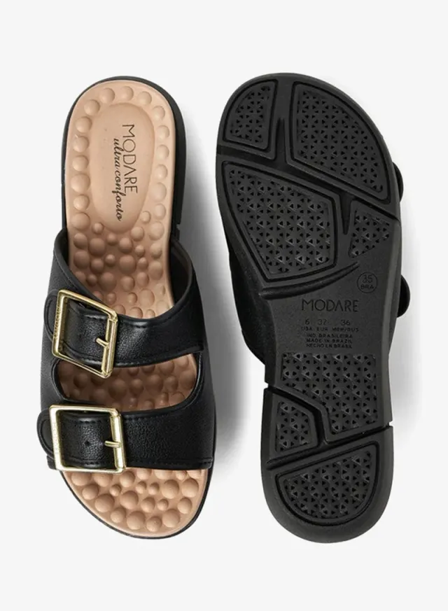 Women's Black Tan Flat Sandals with Buckle Straps – image 5