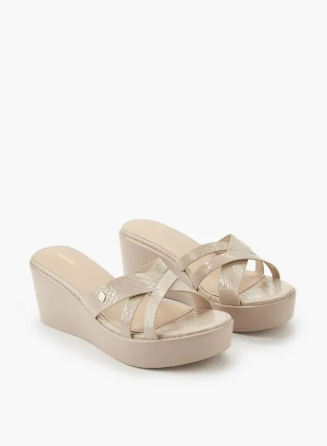 Nude PU Wedge Heel Sandals with Cross Strap - Slip On – image 3