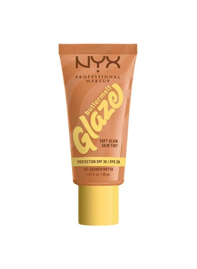 NYX Buttermelt Glaze Soft Glow Skin Tint Foundation SPF 30 12hr Wear, Cashew Butta