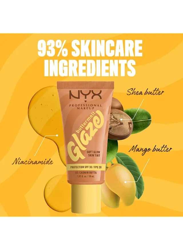 NYX Buttermelt Glaze Soft Glow Skin Tint Foundation SPF 30 12hr Wear, Cashew Butta – image 9