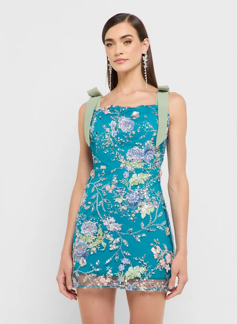 Sequined Shoulder Tie Dress