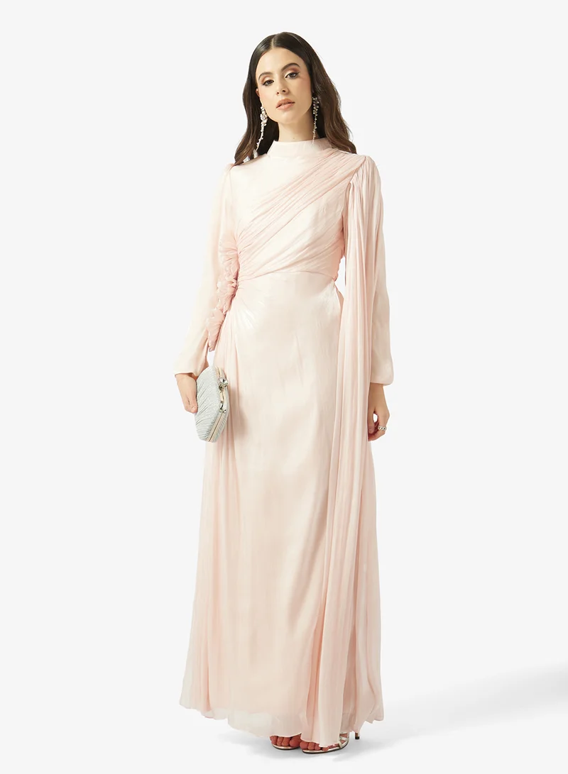 Draped Sleeved Gown with Train