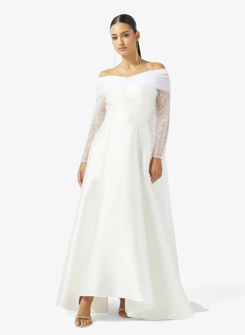 Shimmer Sleeve Off Shoulder Ball Gown