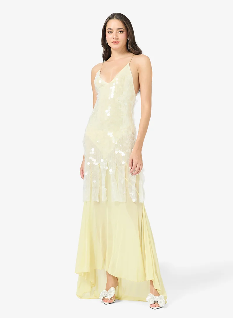 Strappy Sequin Evening Dress