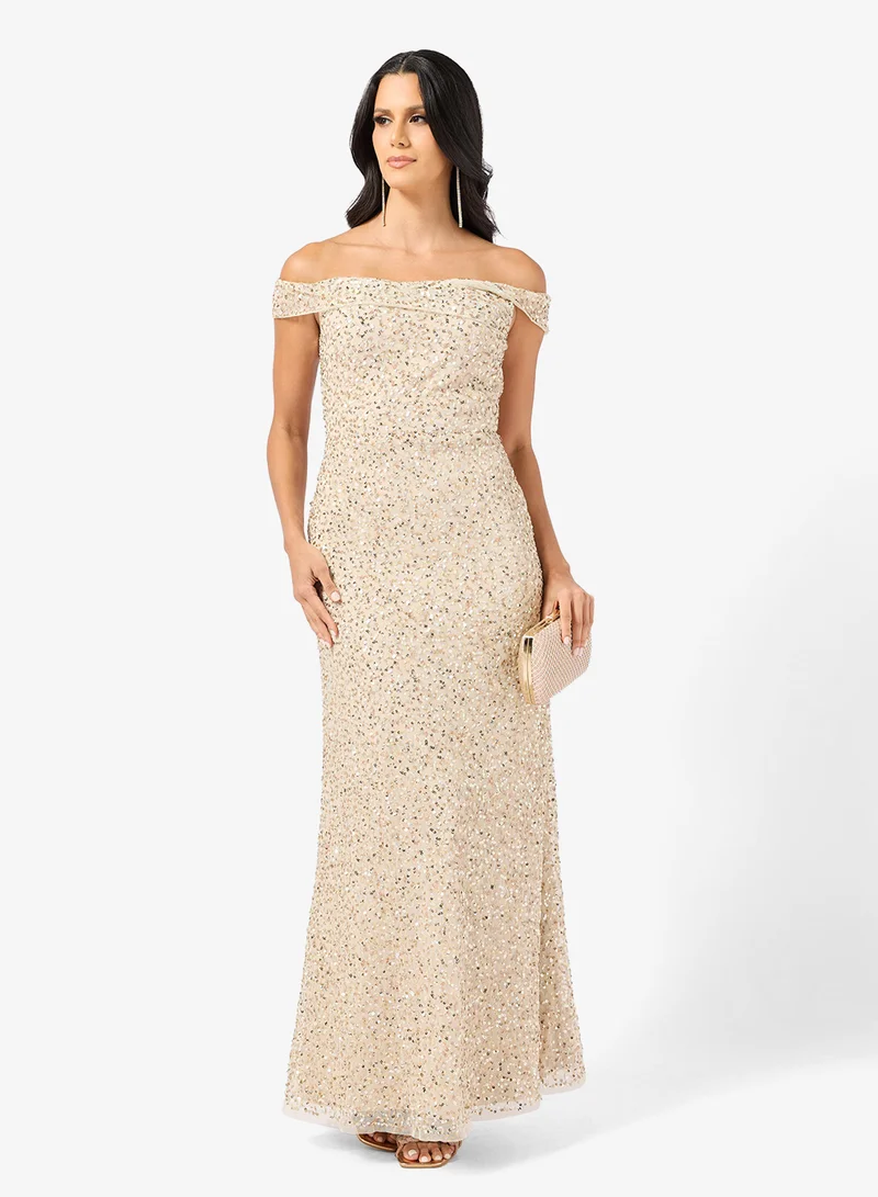 Off Shoulder Beaded Evening Dress