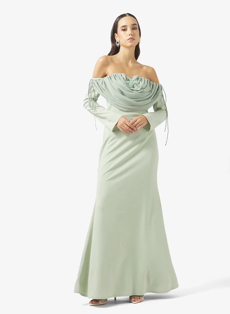 Pleated A-Line Evening Gown