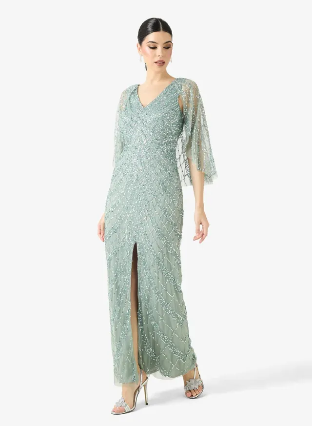 Seafoam Green Sequin Fit & Flare Maxi Evening Dress – image 5