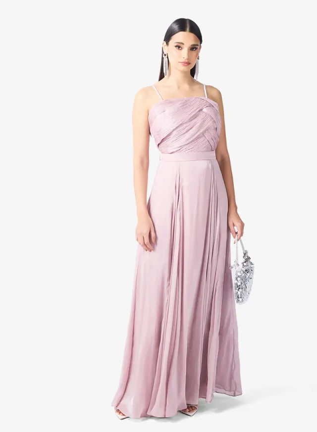 Diamante-Strap Draped A-Line Gown – image 5