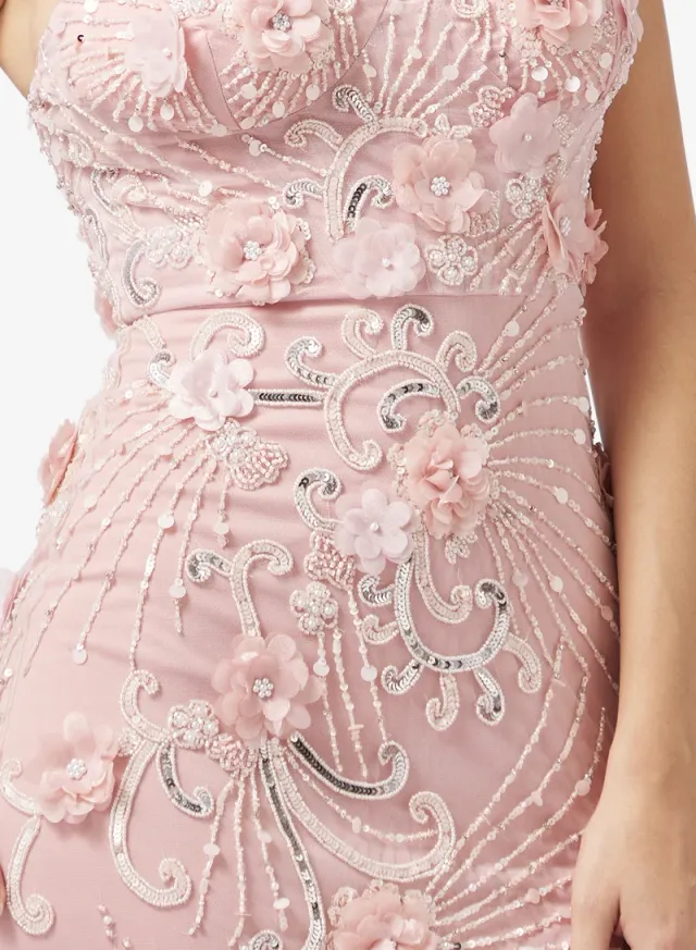Dusty Pink Sweetheart Neck Beaded Maxi Fit & Flare Dress – image 5