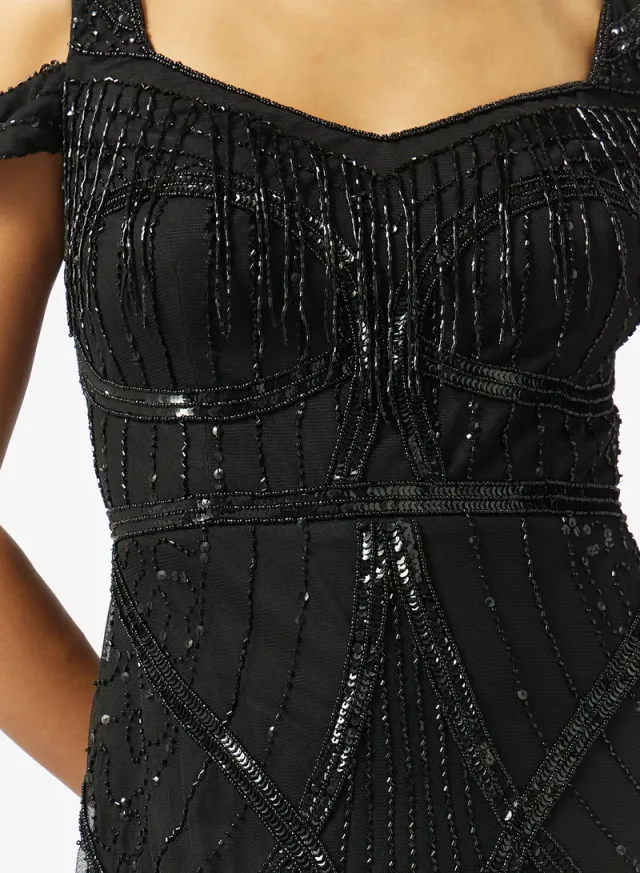 Black Sequined Off-Shoulder Maxi Evening Gown for Women – image 4
