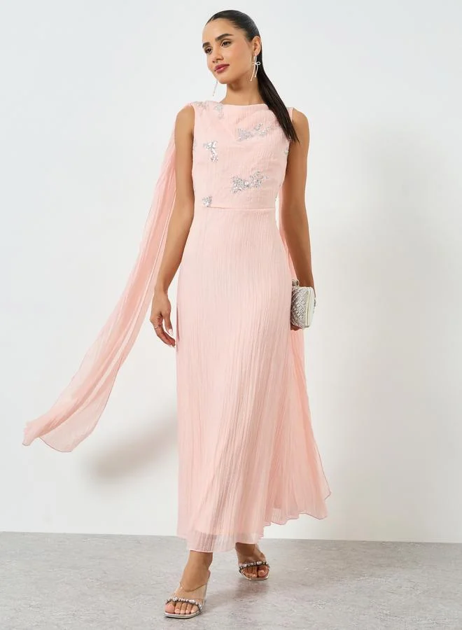 Sequin Sleeveless Maxi Dress Cape Pink