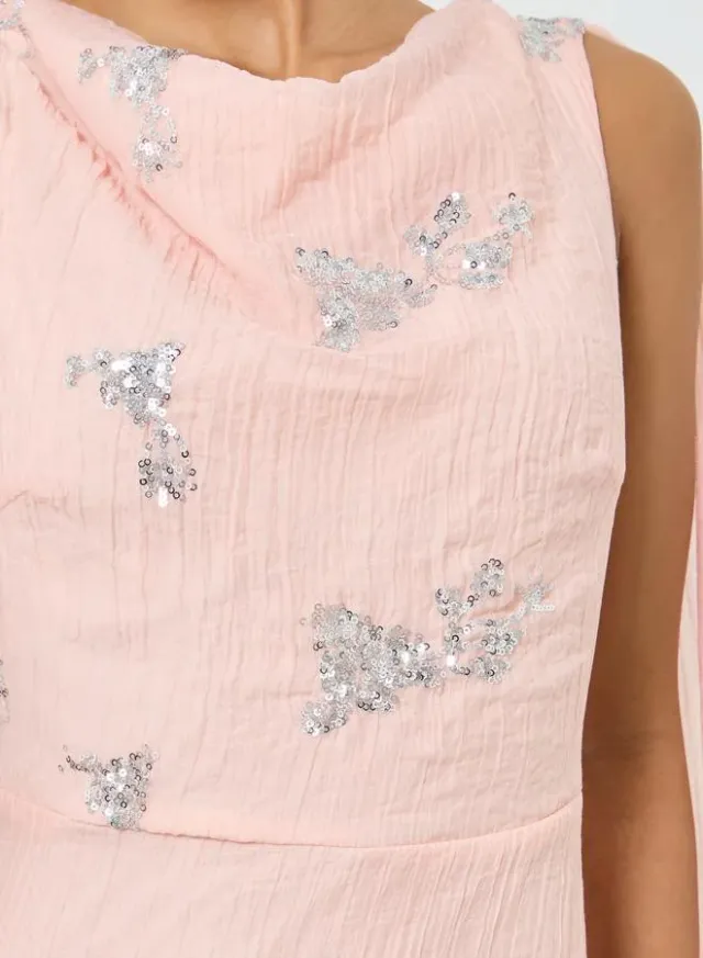 Sequin Sleeveless Maxi Dress Cape Pink – image 4
