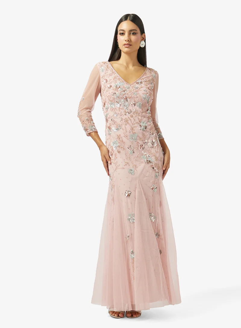Floral Sequin Evening Gown