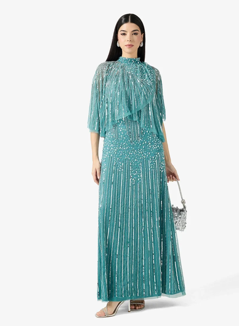 Sequin Flared Sleeve Maxi Dress