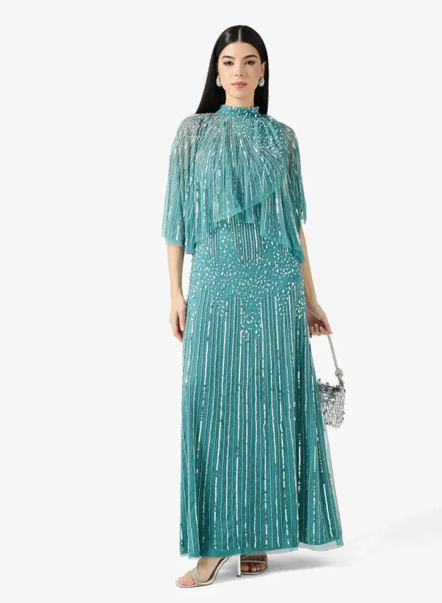 Sequin Flared Sleeve Maxi Dress