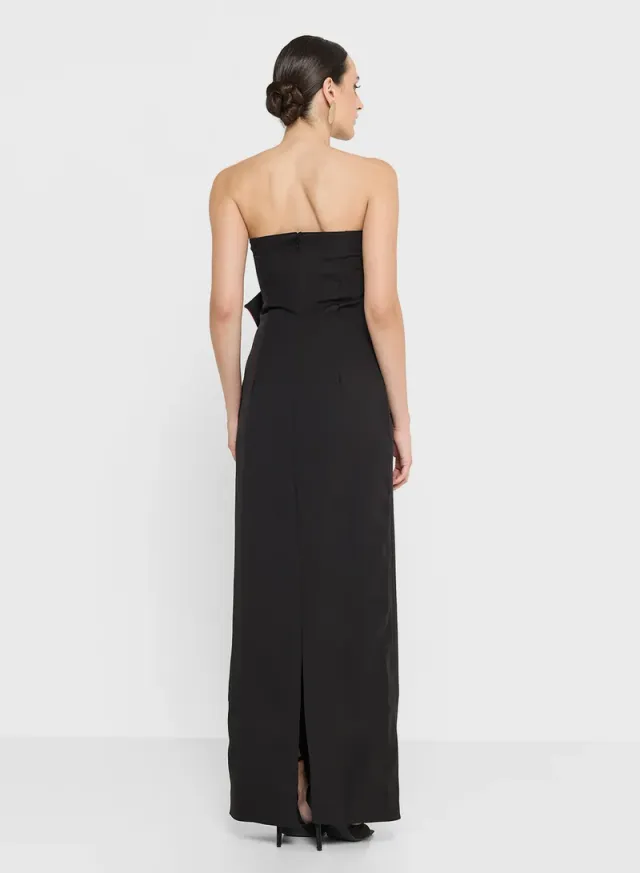 Black Maxi Bandeau Dress with Statement Floral Detail – image 3