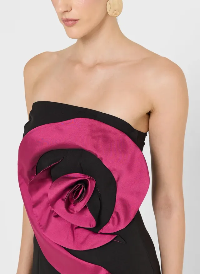 Black Maxi Bandeau Dress with Statement Floral Detail – image 4