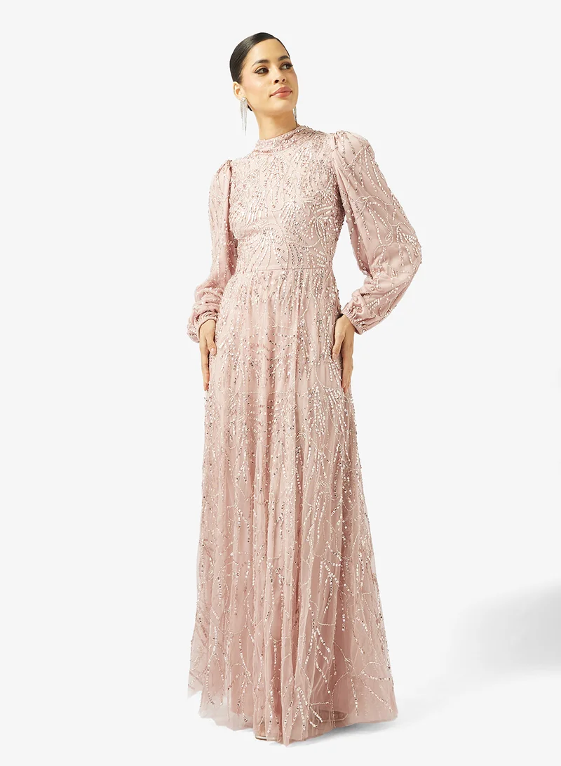 Embellished Balloon Sleeve Maxi Dress