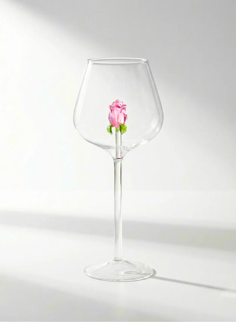 Borosilicate Champagne Glass with Rose Inside, Pink