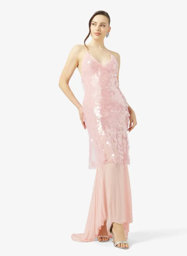 Strappy Sequin Evening Dress